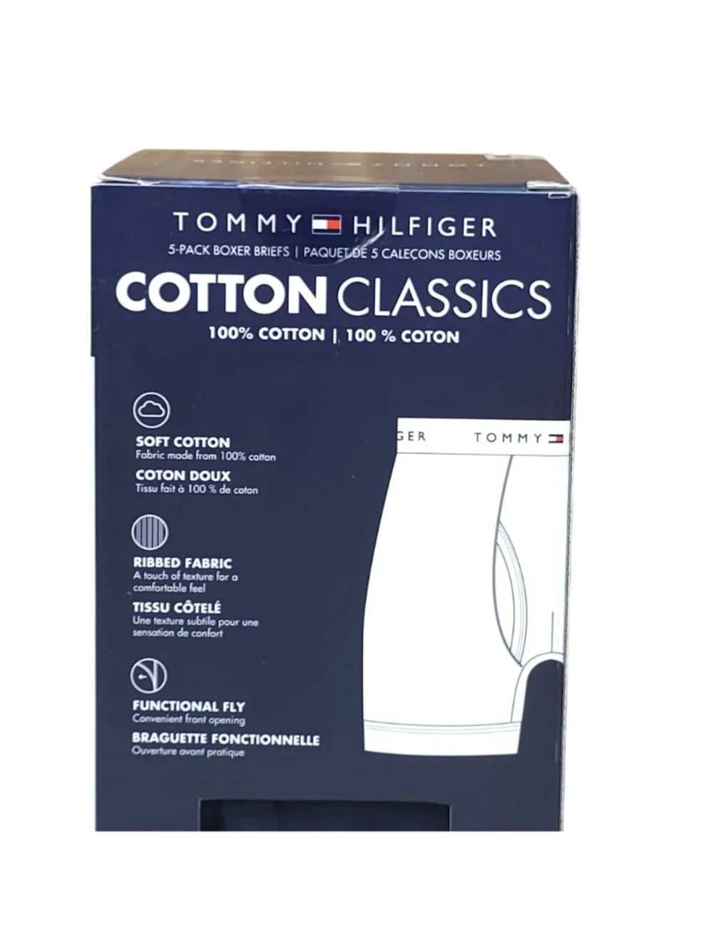 Tommy Hilfiger Mens 5-Pack Cotton Classics Boxer Briefs Medium Navy w/White Band